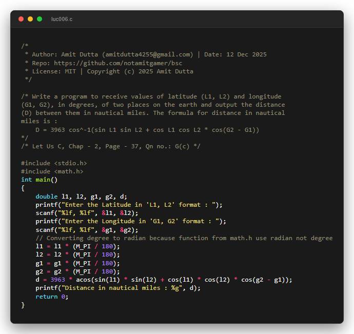 Write a program to receive values of latitude (L1, L2) and longitude (G1, G2), in degrees, of two places on the earth and output the distance (D) between them in nautical miles. The formula for distance in nautical miles is : D = 3963 cos^-1(sin L1 sin L2 + cos L1 cos L2 * cos(G2 - G1))